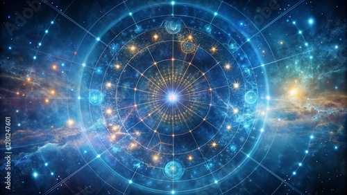 Astrological Chart with Mystical Symbols on a Cosmic Background photo