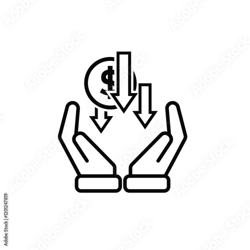 coin icon. money weakens or falls in hand. money management vector, business and finance icon, showing continuous movement. Line design style