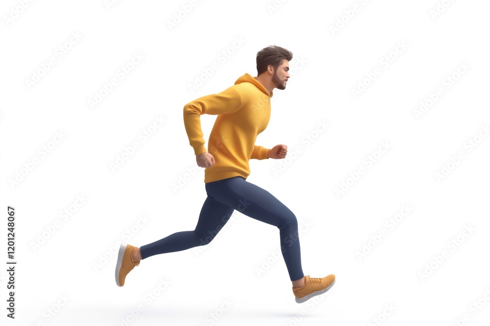 3D of a determined man running forward wearing casual clothes, isolated on a white background 3D of a determined man running forward wearing casual clothes, isolated on a white background