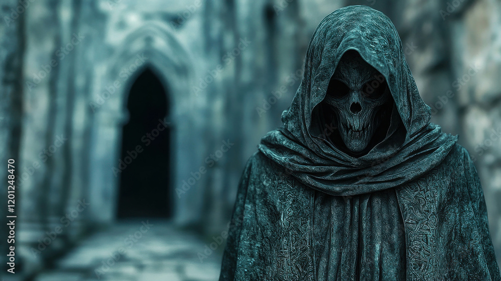 Sorcerer Watching from Shadows, Eerie Atmosphere and Dark Mystique in Ancient Setting Sorcerer Watching from Shadows, Eerie Atmosphere and Dark Mystique in Ancient Setting