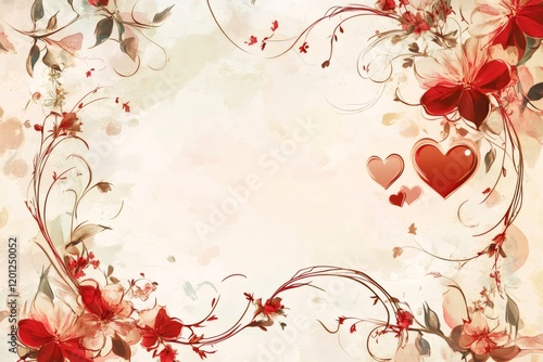 Elegant floral design featuring red hearts and vintage background, perfect for valentine's day projects