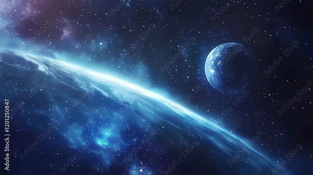 Fototapeta premium Blue watercolor space background. Illustration painting