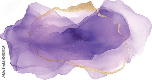 Watercolor background gentle, abstract. Soft Lavender blob with soft, blurred edges. A slight gold accent adds a luxurious touch, while a spacious blank center provides room for text.