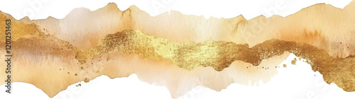 Watercolor simple border isolated on white, textured. Abstract golden border. Beige watercolor base with gold foil texture