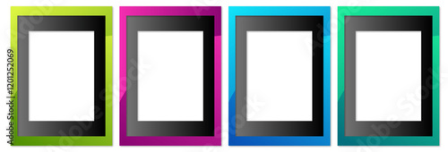 a set of four frames in different gradient colors for cool image designs with a black frame in the middle colored