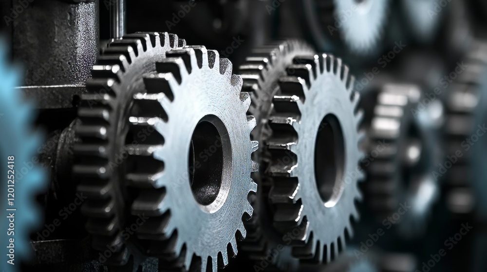 Close Up View of Interlocking Metal Gears and Machinery Components in Black and White Close Up View of Interlocking Metal Gears and Machinery Components in Black and White