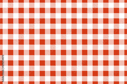 Seamless red and white gingham pattern. Texture from rhombus, squares. Vector gingham striped checkered blanket tablecloth. Seamless white red table cloth napkin pattern background