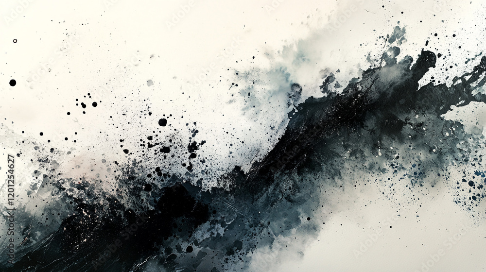 Abstract black and white splash art reveals dynamic movement on canvas Abstract black and white splash art reveals dynamic movement on canvas