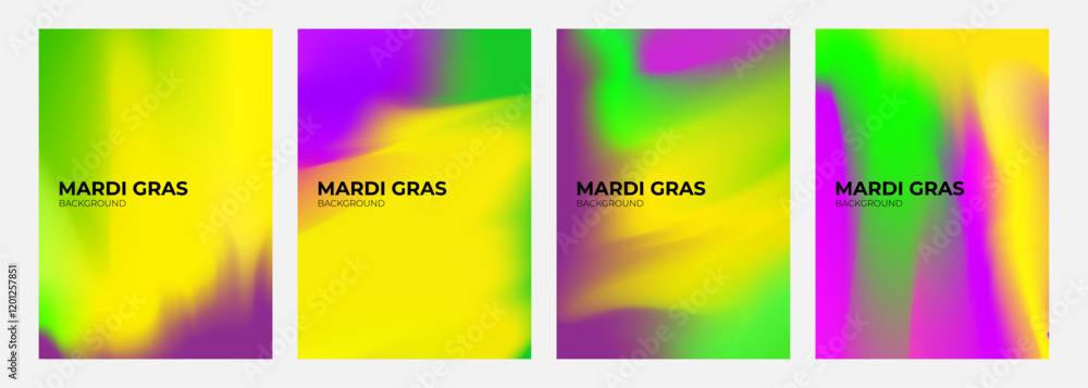 Fototapeta premium Set of Mardi Gras backgrounds. Blurred color gradients. Bright graphic templates collection for Fat Tuesday celebration. Vector illustration.