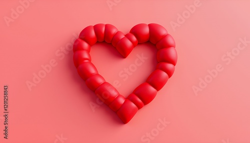 A vibrant red chili pepper heart crafted meticulously for a valentines day card, set against a matching red backdrop. The image evokes feelings of passion and romance with its bold color choices and u photo