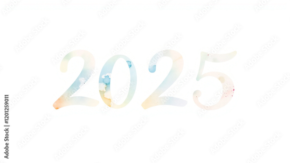 Modern Numeral 2025 with Pastel Watercolor Effect Modern Numeral 2025 with Pastel Watercolor Effect
