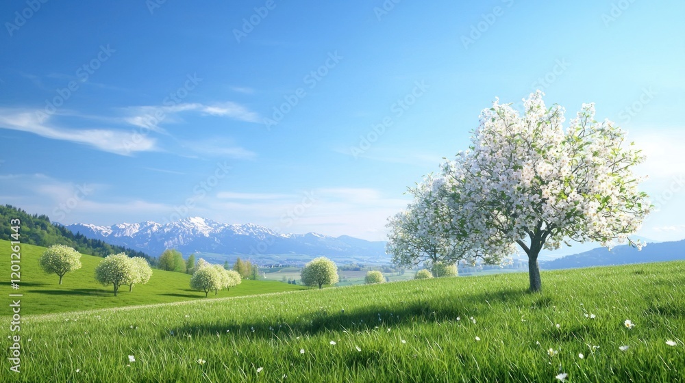 Blooming Spring Meadow with Mountain View Blooming Spring Meadow with Mountain View