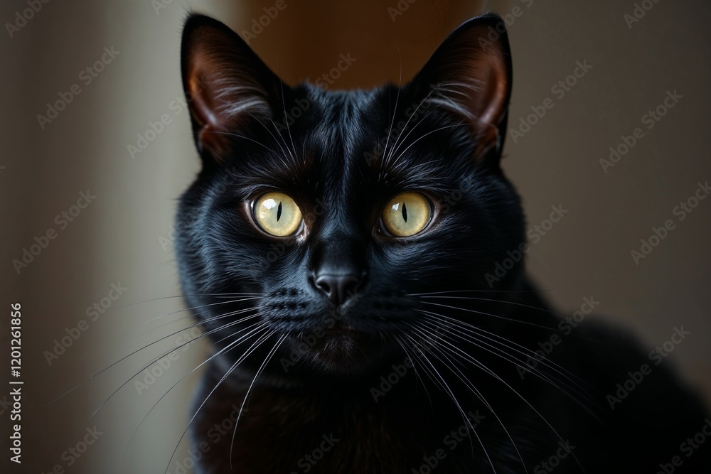 Close-up portrait of a black cat with yellow eyes Close-up portrait of a black cat with yellow eyes