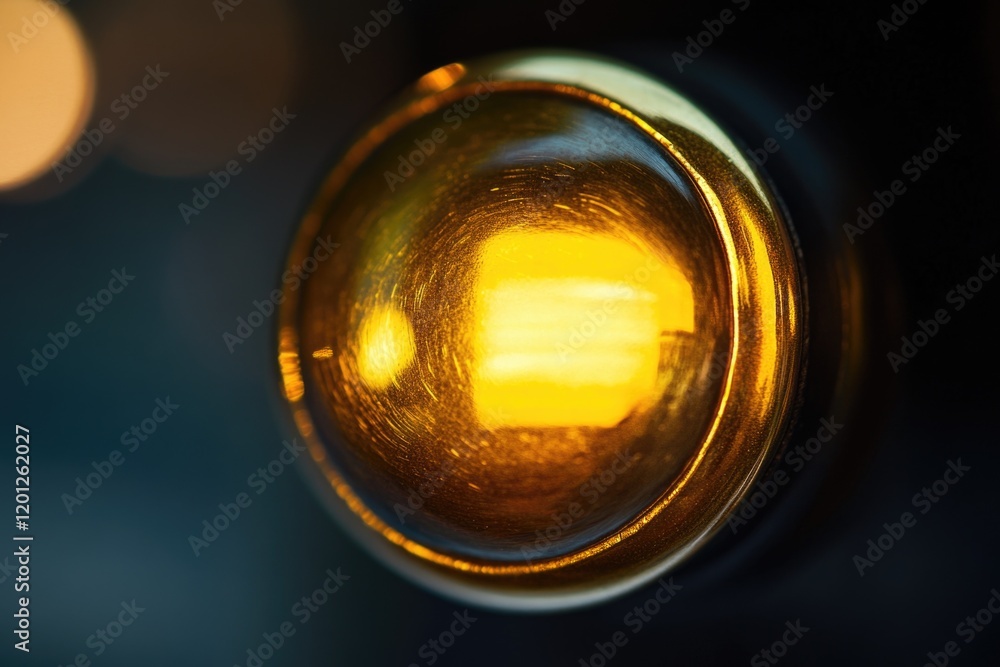 A close-up shot of a yellow light in a dark room A close-up shot of a yellow light in a dark room