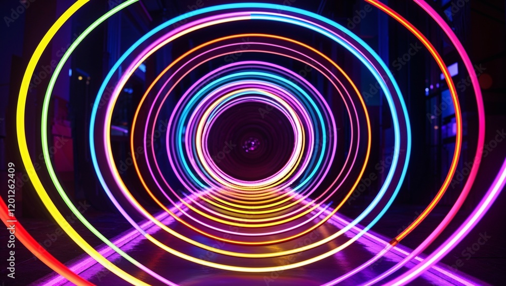 A vibrant swirl of digital color and light creates an abstract rainbow pattern with fractal circles A vibrant swirl of digital color and light creates an abstract rainbow pattern with fractal circles