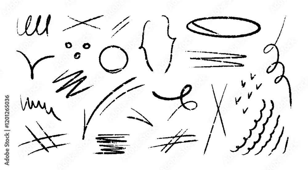 Crayon hand drawn arrow, marker lines, underlines, chalk brush scribbles, grunge texture, zig zag doodle vector sketch elements. Crayon hand drawn arrow, marker lines, underlines, chalk brush scribbles, grunge texture, zig zag doodle vector sketch elements.