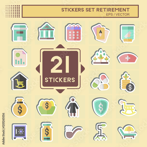 Sticker Set Retirement. related to Investation symbol. design editable