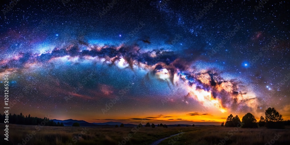 Fototapeta premium Majestic Night Sky: Starry Expanse Over Dark Landscape