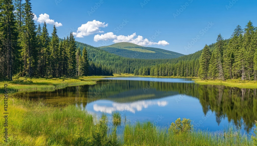 Mountain lake summer reflection serene landscape Mountain lake summer reflection serene landscape