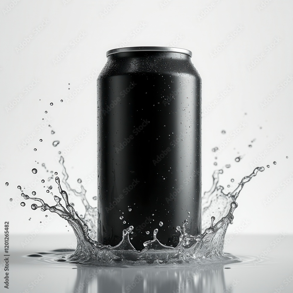 Blank Black Aluminum 330 Ml Soda Can With Drops Splash Mockup Blank Black Aluminum 330 Ml Soda Can With Drops Splash Mockup