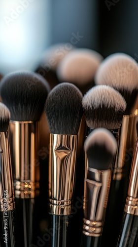 Elegant makeup brushes arranged in a stylish manner showcasing professional a...