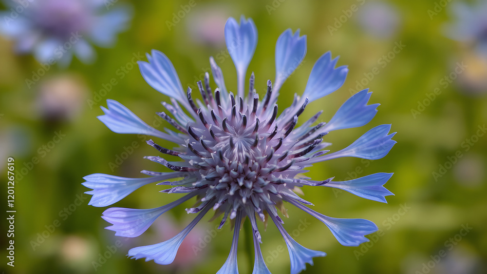 Obraz premium Close-up of a purple thistle flower blooming in a green meadow during spring