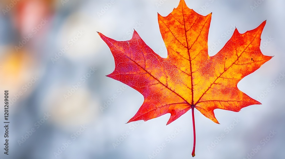A single vibrant red maple leaf against a blurred background A single vibrant red maple leaf against a blurred background