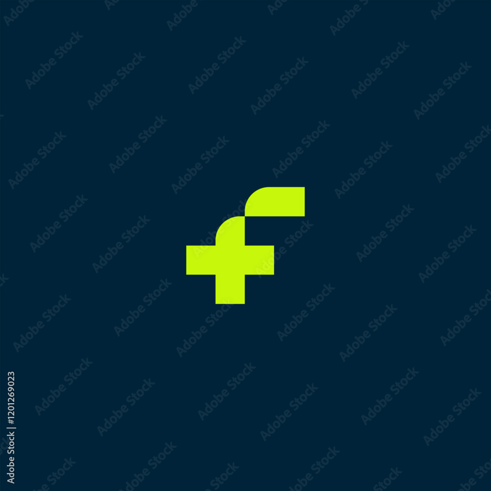 Obraz premium Initial F tech, profile, simple, F Logo, FF Monogram, modern, Icon, Vector, green blue color, minimalist