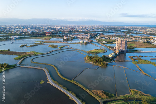 Aerial view of 52 jia Wetland in Yilan county, Taiwan photo