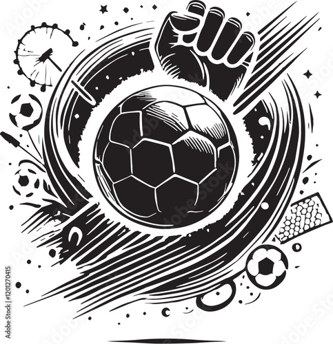 Black Color Football Silhouette Vector Illustration, Solid White Background