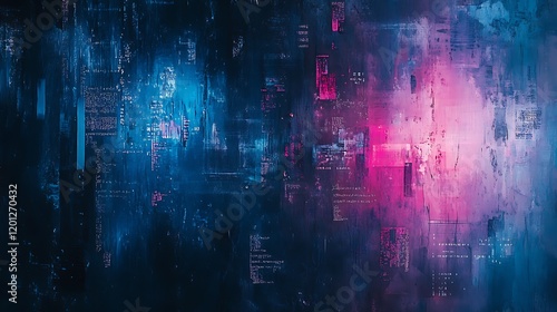 Wallpaper Mural Abstract digital cityscape with neon lights and glitch effect. Torontodigital.ca