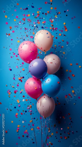 Colorful balloons with confetti creating a festive atmosphere for a celebration