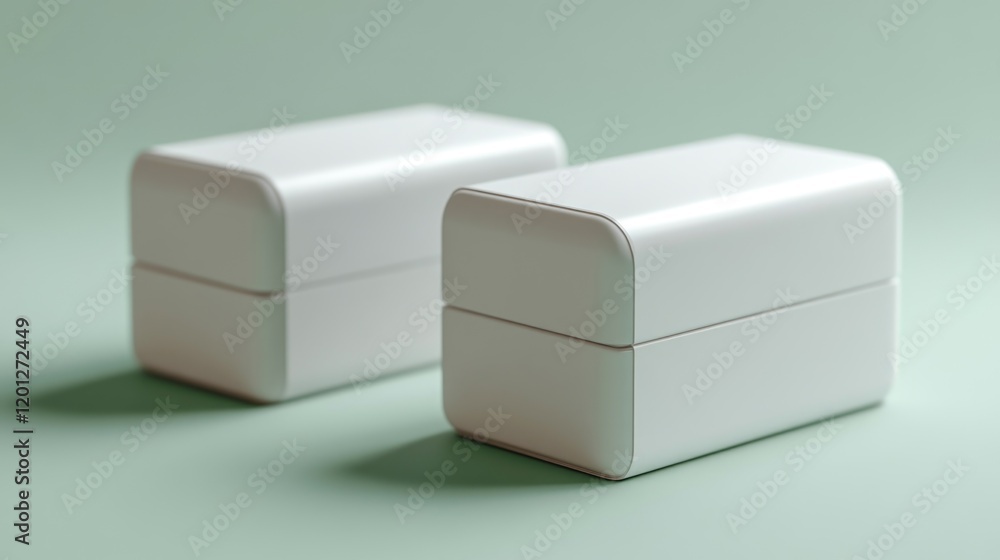 Two small boxes sitting on a green grassy area, ideal for illustration or design Two small boxes sitting on a green grassy area, ideal for illustration or design