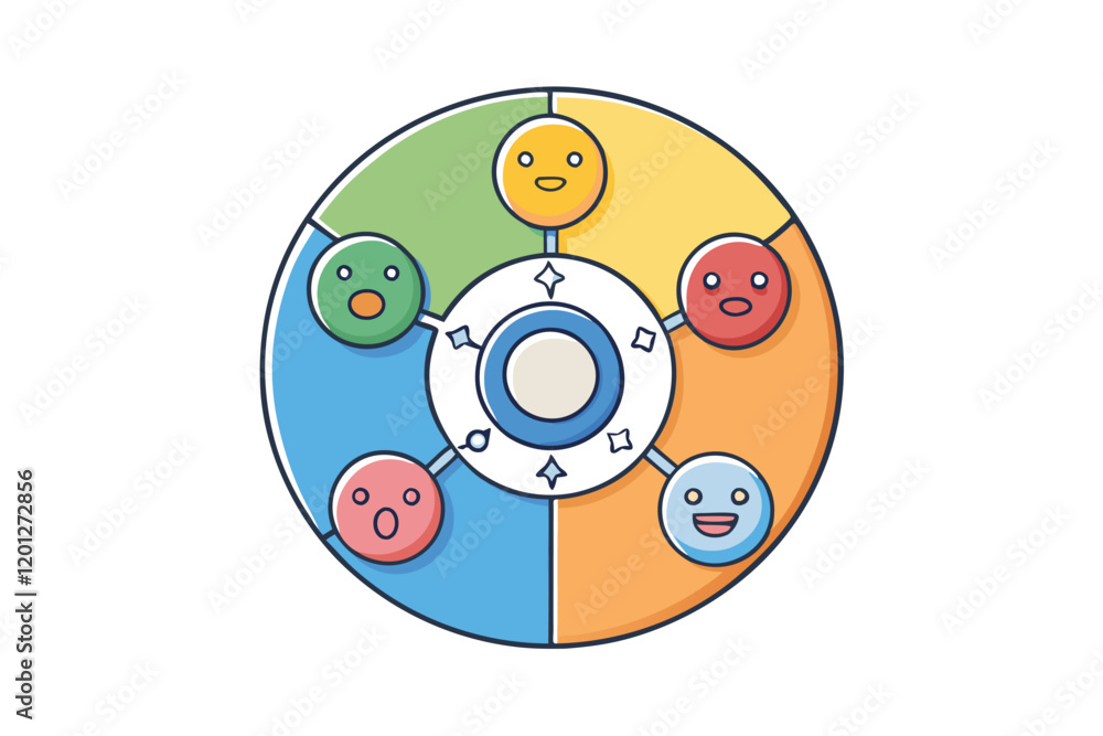 Colorful circular diagram with five sections, each with icons, perfect for presenting business strategies, steps, or options in a clear, structured way