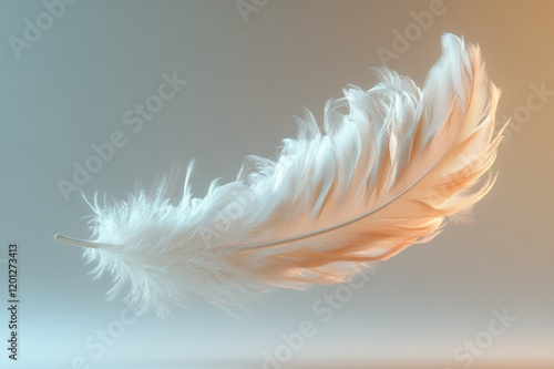 Elegant feather floating in soft pastel gradient background photo