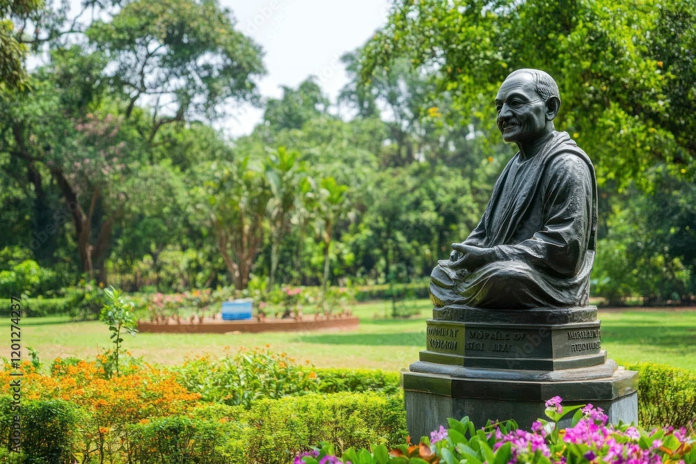 Mumbai park statue serene garden peaceful Mumbai park statue serene garden peaceful