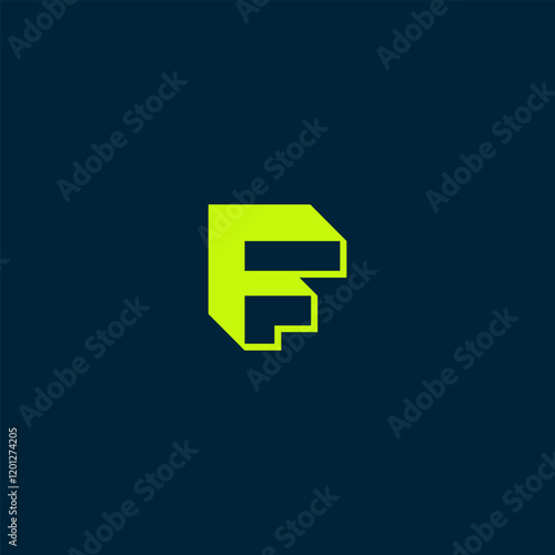 Initial letter F abstract, geometric, F Logo, FF Monogram, modern, Icon, Vector, green blue color, blok, building, arrow