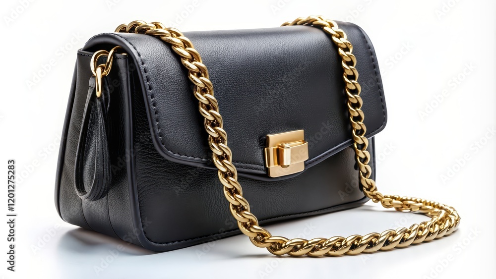 Stylish black handbag with gold chain strap , fashion, accessory, trendy, luxury, purse, elegant, modern, chic, classy Stylish black handbag with gold chain strap , fashion, accessory, trendy, luxury, purse, elegant, modern, chic, classy