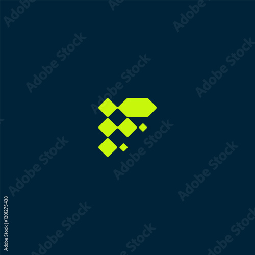 Initial letter F dot, pixel, F Logo, FF Monogram, Initial FF Logo, Letter FF Logo, modern, Icon, Vector, green blue color