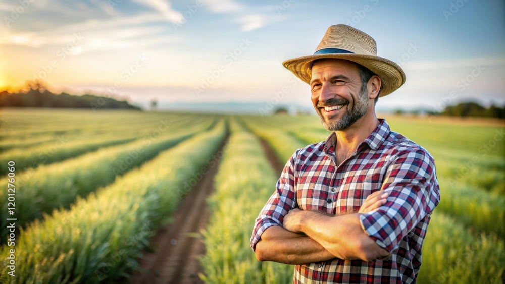 Happy male farmer in a field , smiling, agriculture, rural, man, happy, farmer, outdoors, sunny, harvesting, crops Happy male farmer in a field , smiling, agriculture, rural, man, happy, farmer, outdoors, sunny, harvesting, crops