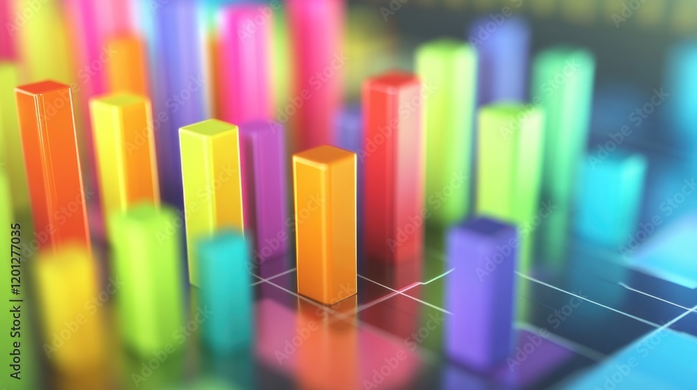 Obraz premium Vibrant 3D Bar Graph with Multiple Colorful Columns Depicting Data Trends