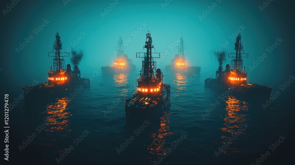 A sprawling cyberpunk harbor where luminous ships dock at floating platforms. The harbor is illuminated by vibrant neon lights, and the air is filled with the hum of autonomous drones transporting 