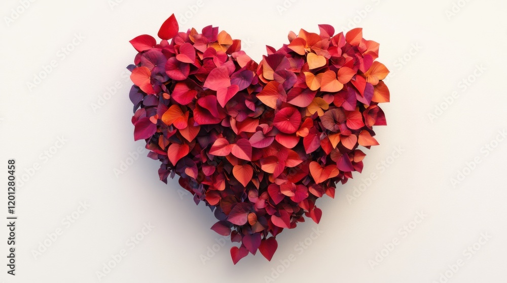 Heart Shape Created with Colorful Leaves in Shades of Red, Orange, and Purple, Perfect for Representing Love, Nature, and Artistic Concepts for Various Projects