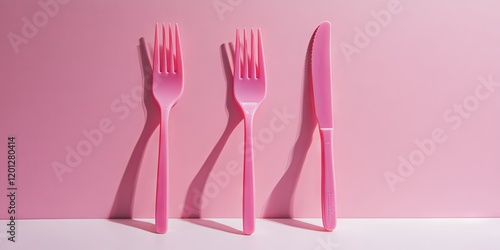 Wallpaper Mural Pink Plastic Cutlery on a Pink Background: Minimalist Still Life Photography Torontodigital.ca