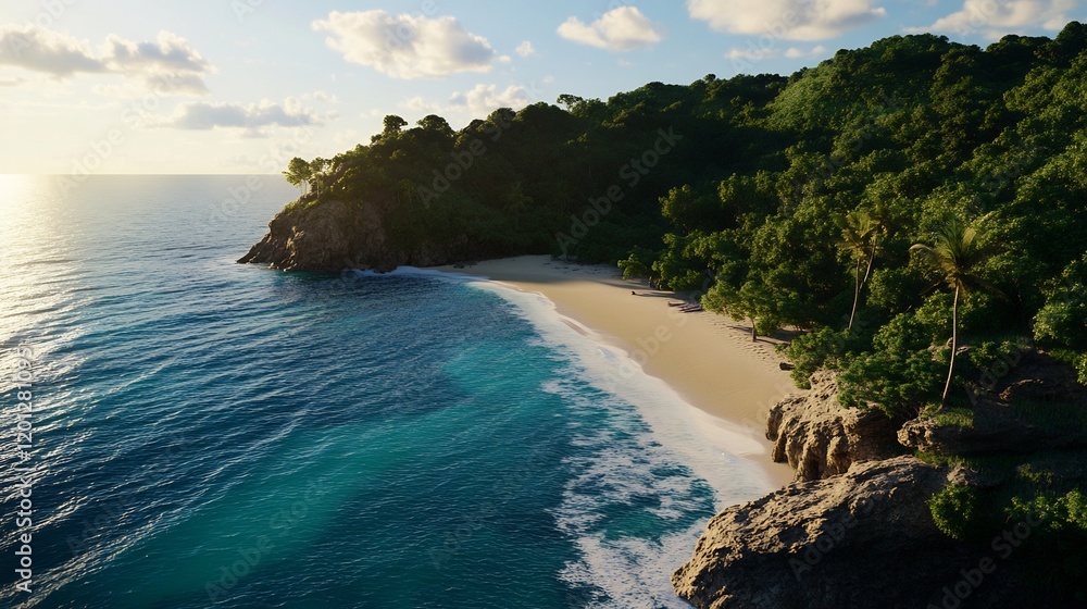 Fototapeta premium Secluded Tropical Beach Paradise at Sunset