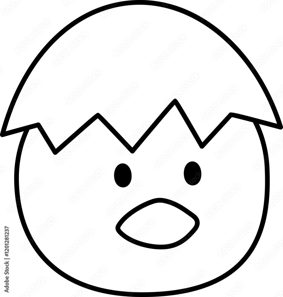 Chick hatching outline.
Chick with cracked eggshell on head coloring page.
Cute little chick head cartoon.
Newborn chick avatar .
Easter themed icon.
Transparent background. Chick hatching outline.
Chick with cracked eggshell on head coloring page.
Cute little chick head cartoon.
Newborn chick avatar .
Easter themed icon.
Transparent background.