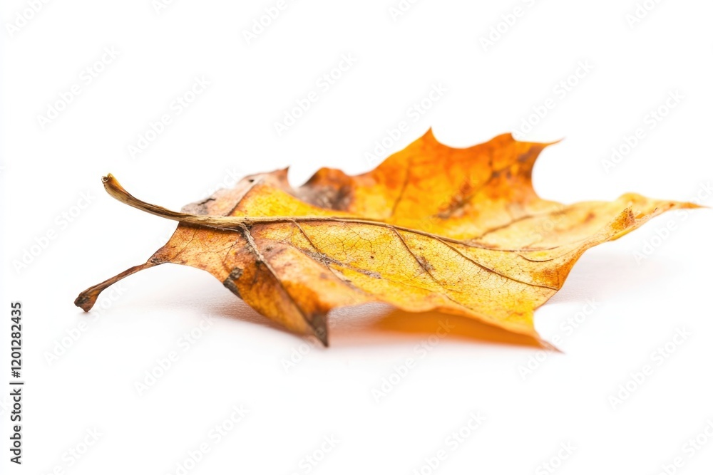 Naklejka premium A single leaf sits alone on a clean white surface, perfect for highlighting or emphasizing a message