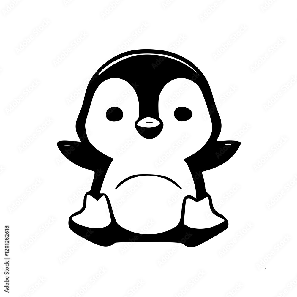 Cartoon of Penguin, Black & White Cartoon of Penguin, Black & White