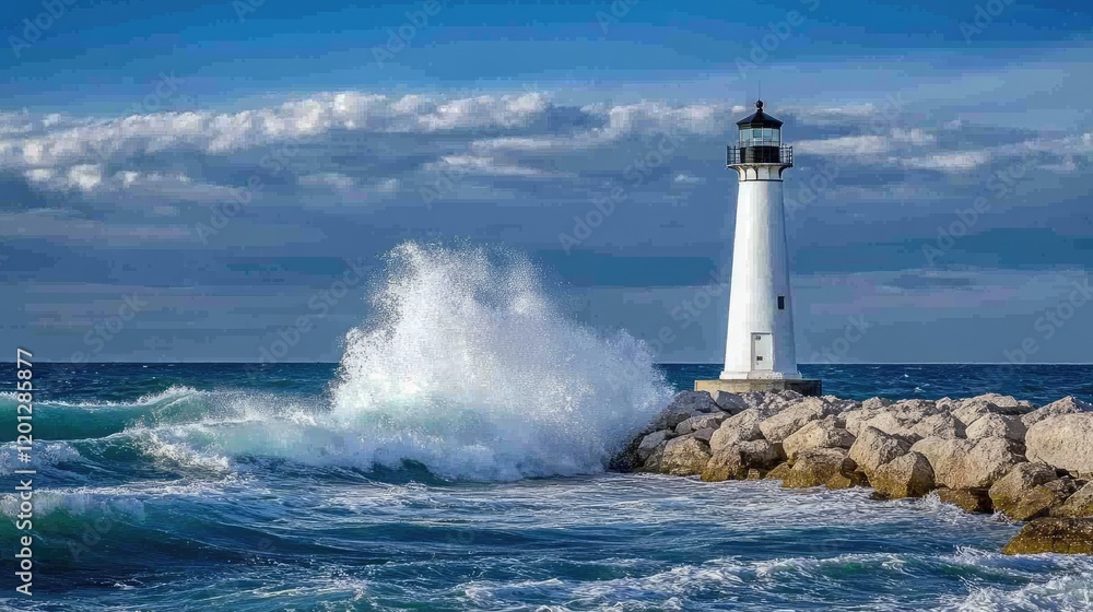 Majestic Lighthouse Withstanding Powerful Ocean Waves Majestic Lighthouse Withstanding Powerful Ocean Waves