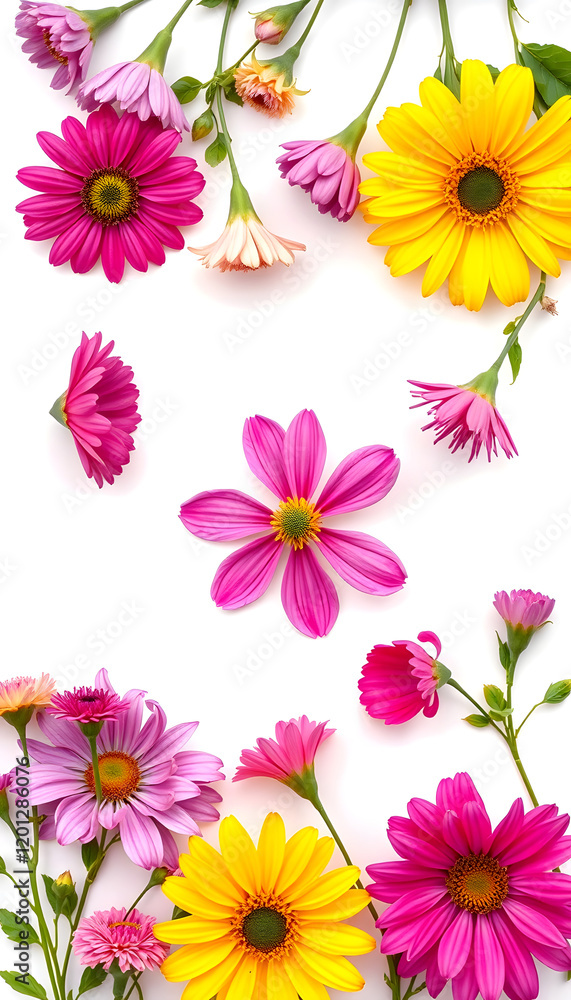 Flowers on a white background, vibrant Flowers on a white background, vibrant